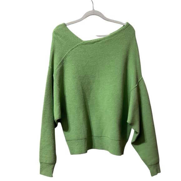 Free People Off The Shoulder Sweater Lime Green Asymmetrical Neck Size XS Y2K - Picture 6 of 9